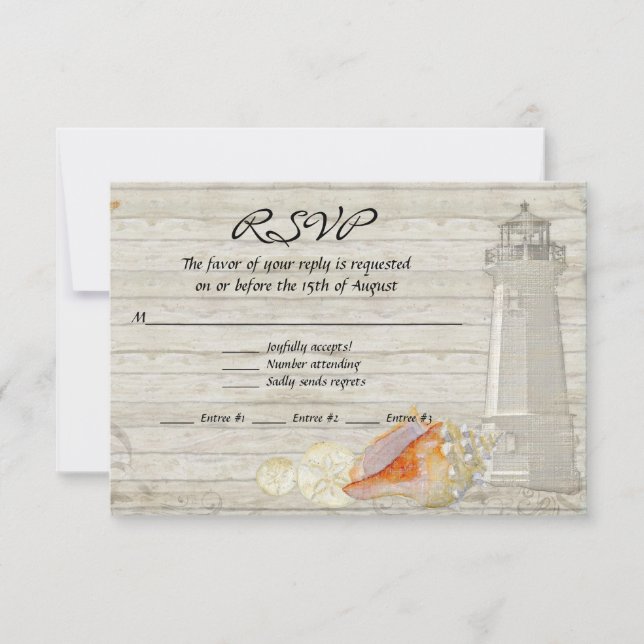 Aquarellfarben Leuchtturm Muscheln Beach Hütte Hoc RSVP Karte (Vorderseite)