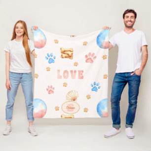 Aquarellfarben-"LIEBE"-Design mit Hundepaw-Drucken Fleecedecke