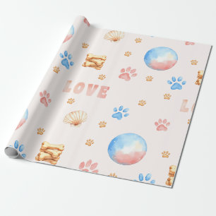 Aquarellfarben-"LIEBE"-Design mit Hundepaw-Drucken Geschenkpapier