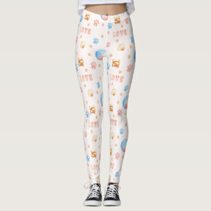 Aquarellfarben-"LIEBE"-Design mit Hundepaw-Drucken Leggings