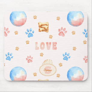 Aquarellfarben-"LIEBE"-Design mit Hundepaw-Drucken Mousepad