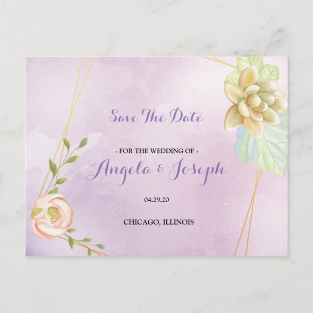 Aquarellfarben lila Chic Save the Date Postkarte (Vorderseite)