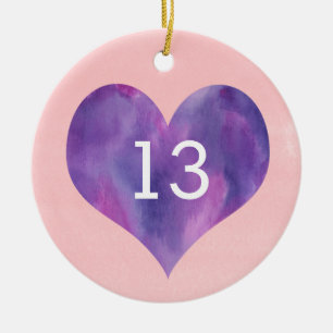Aquarellfarben Lila Herz 13. Geburtstagsfeier Kera Keramik Ornament
