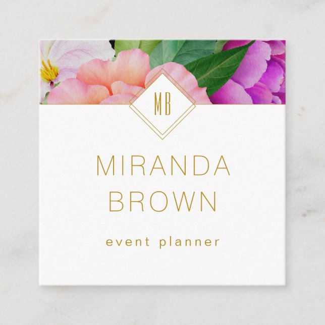 Aquarellfarben Lila rosa Rosen Moderne Quadratische Visitenkarte (Vorderseite)