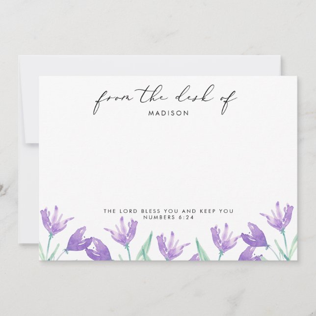 Aquarellfarben Lilac-Blume Personalisierte Schrift Mitteilungskarte (Vorderseite)