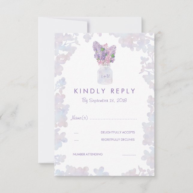 Aquarellfarben Lilacs Elegante Wedding RSVP Card Karte (Vorderseite)