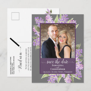 Aquarellfarben-Lilacs Hochzeit Speichern Sie das F Ankündigungspostkarte
