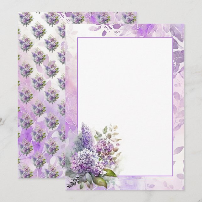 Aquarellfarben-Lilacs und Hydrangea-Blank Einladung (Vorne/Hinten)