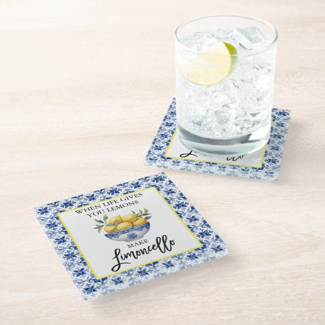 Aquarellfarben Limoncello Glasuntersetzer (Schrägansicht)