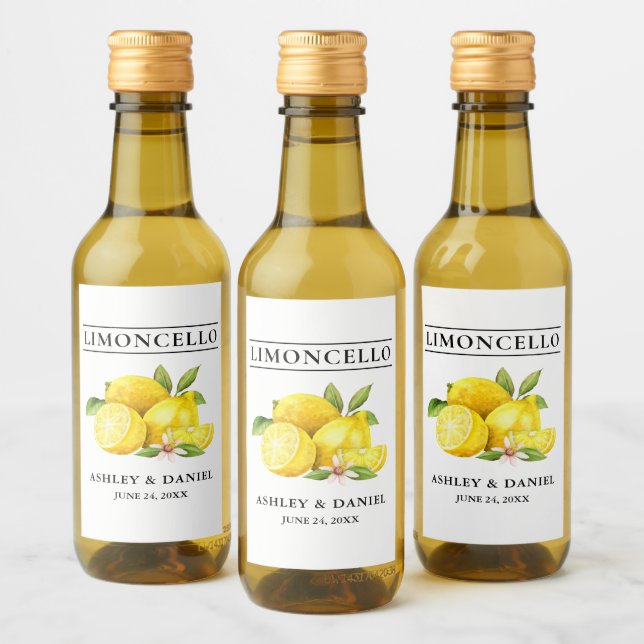 Aquarellfarben Limoncello Mini Flaschen Labels Weinetikett (Flaschen)