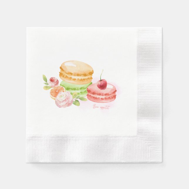 Aquarellfarben-Macaroons mit Kirschriesen Napkins Serviette (Vorderseite)