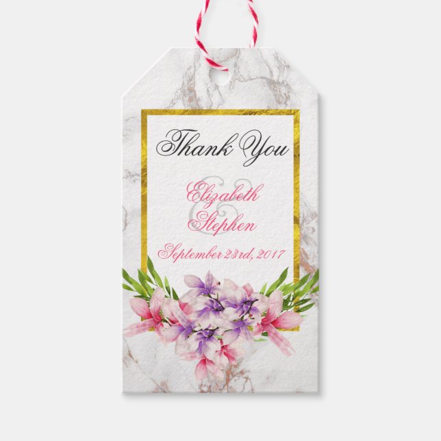 Aquarellfarben Magnolien, Imitate Marmortextur Hoc Geschenkanhänger (Vorderseite)