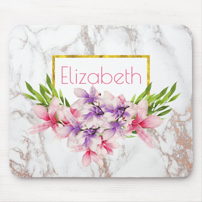 Aquarellfarben Magnolien, Imitate Marmortextur kun Mousepad (Vorne)