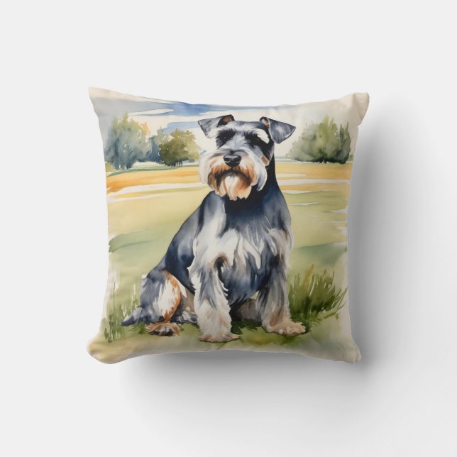 Aquarellfarben Miniatur Schnauzer - Hunde Kunst dr Kissen (Vorderseite)