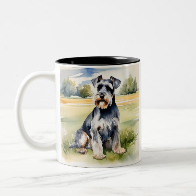 Aquarellfarben Miniatur Schnauzer - Hunde Kunst dr Zweifarbige Tasse (Links)