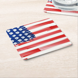 Aquarellfarben mit amerikanischer Flagge Rechteckiger Pappuntersetzer
