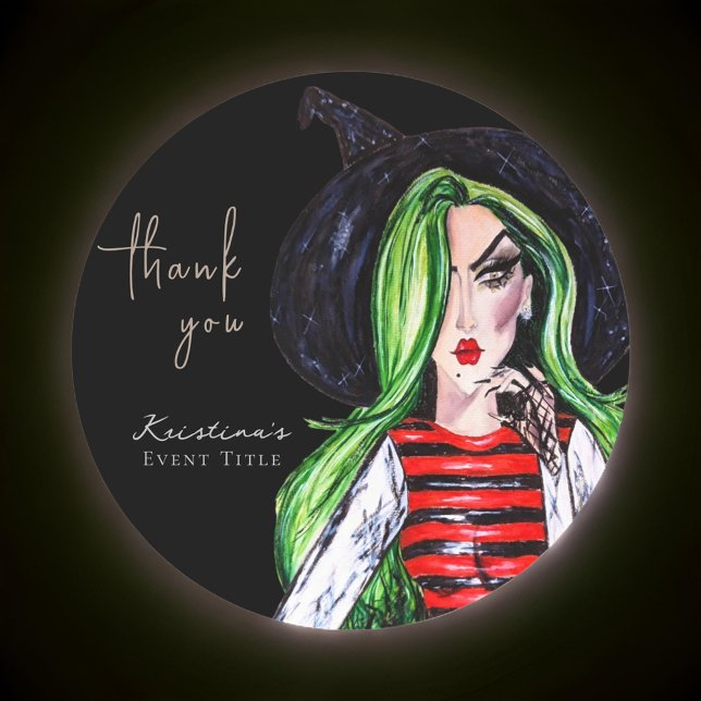 Aquarellfarben-Mode Hexenschwarz Danke Runder Aufkleber (Von Creator hochgeladen)