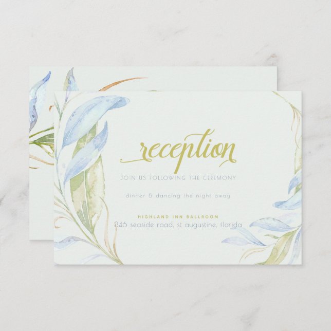 Aquarellfarben Moderne Boho Leafy Branchen Empfang Einladung (Vorne/Hinten)