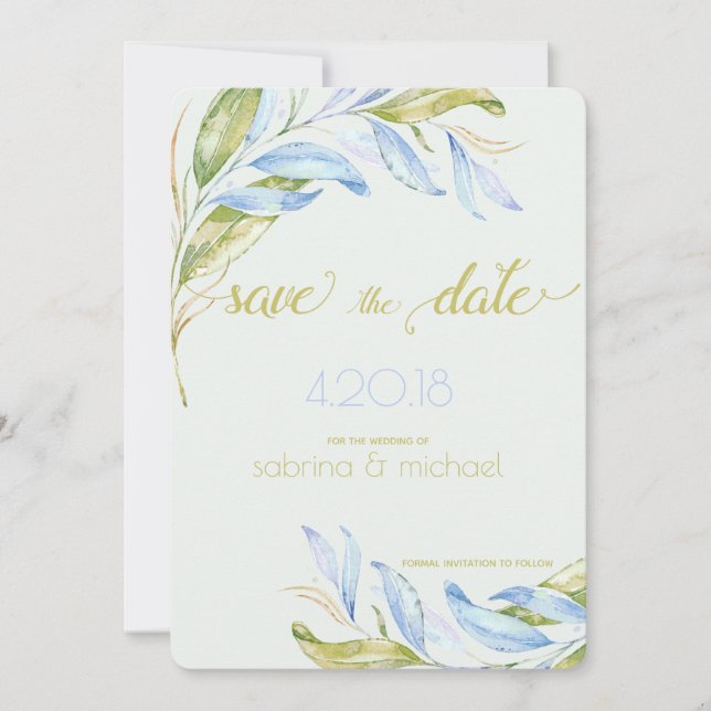 Aquarellfarben Moderne Boho Leafy Branchen STD Save The Date (Vorderseite)