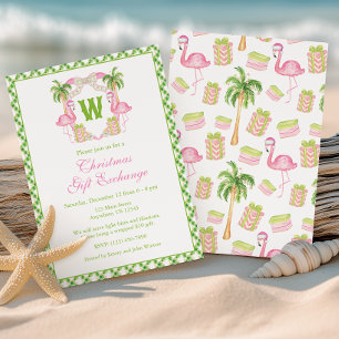 Aquarellfarben Monogram Pink Flamingo Wappen Weihn Einladung