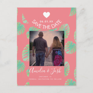 Aquarellfarben Monsteras Rosa Save the Date Postka Postkarte