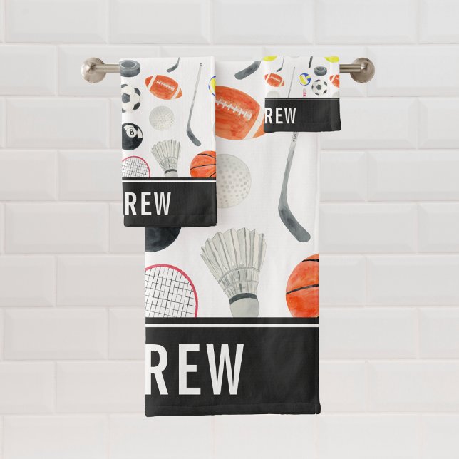 Aquarellfarben Multi Sport Muster Balls Kid Boy Na Badhandtuch Set (Von Creator hochgeladen)
