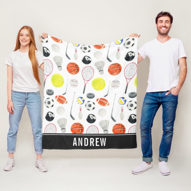 Aquarellfarben Multi Sport Muster Balls Kid Boy Na Fleecedecke (Beispiel)