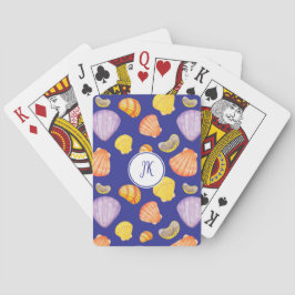 Aquarellfarben-Muscheln-Monogramm-Spielkarten Spielkarten