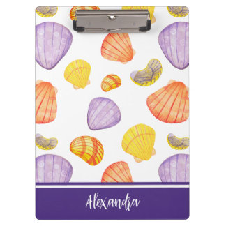 Aquarellfarben-Muscheln-Zwischenablage mit Namen Klemmbrett