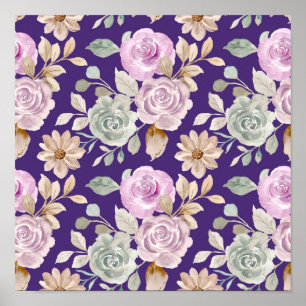 Aquarellfarben Nahtlose Blume Poster