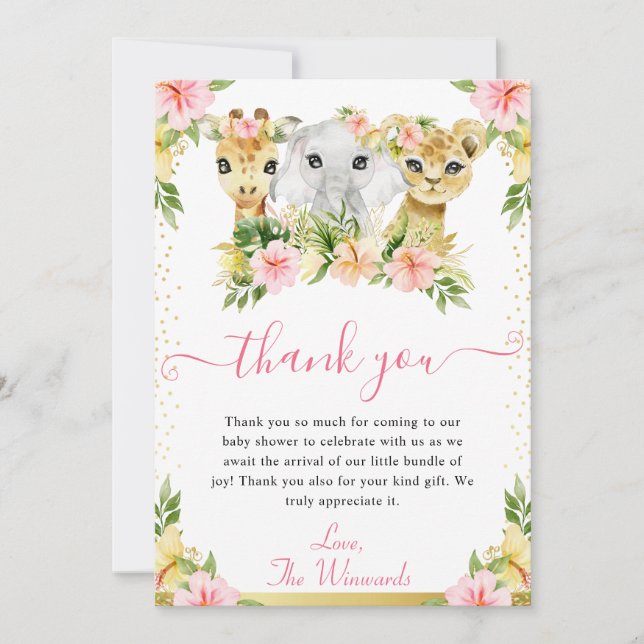 Aquarellfarben Niedliche Blütentiere Kinderdusche Dankeskarte (Vorderseite)
