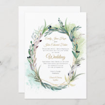 Aquarellfarben Olive Blätter Geometrische Hochzeit