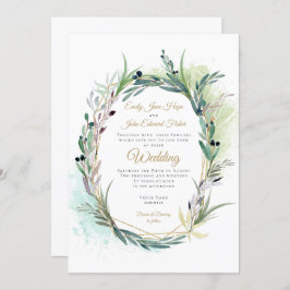 Aquarellfarben Olive Blätter Geometrische Hochzeit Einladung