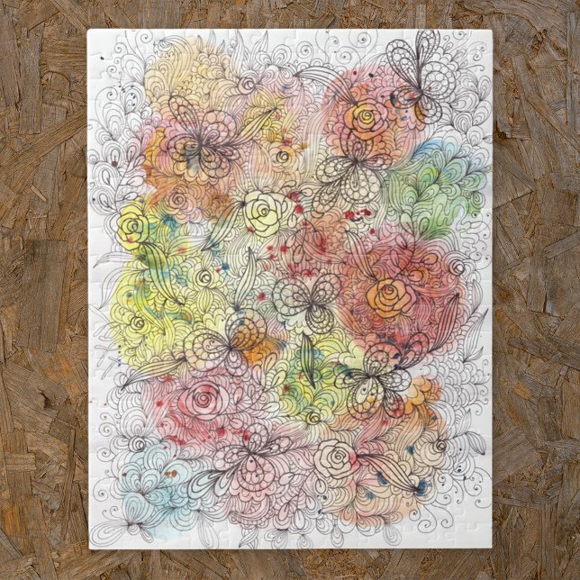 Aquarellfarben Ombre und farbige, florale Doodle A Puzzle (Von Creator hochgeladen)