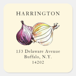 Aquarellfarben Onions HandGezeichnet Rücksendeadre Quadratischer Aufkleber