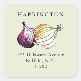 Aquarellfarben Onions HandGezeichnet Rücksendeadre Quadratischer Aufkleber