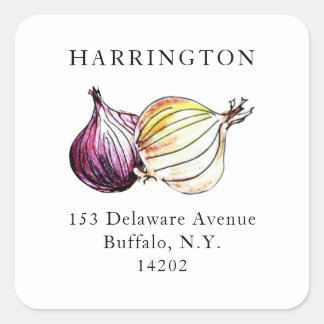 Aquarellfarben Onions HandGezeichnet Rücksendeadre Quadratischer Aufkleber