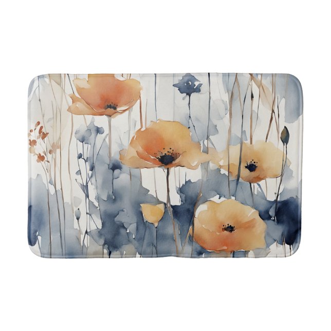 Aquarellfarben Orange Blume Blue Indigo Design 347 Badematte (Vorderseite)
