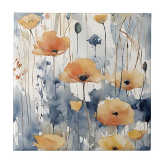 Aquarellfarben Orange Blume Blue Indigo Design 347 Fliese