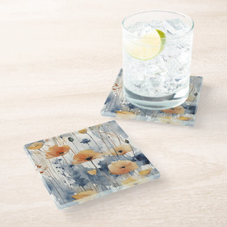 Aquarellfarben Orange Blume Blue Indigo Design 347 Glasuntersetzer