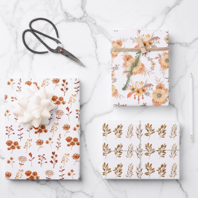 Aquarellfarben Orange Blume Floral Blätter Boho (Vorderseite)