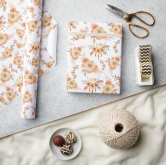 Aquarellfarben Orange Blume Floral Blätter Boho Geschenkpapier