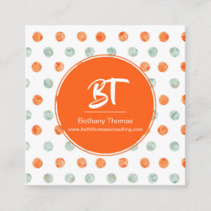 Aquarellfarben Orange & Green Polka Dots Business  Quadratische Visitenkarte