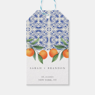 Aquarellfarben Orangefarbene blaue Fliesen mediter Geschenkanhänger