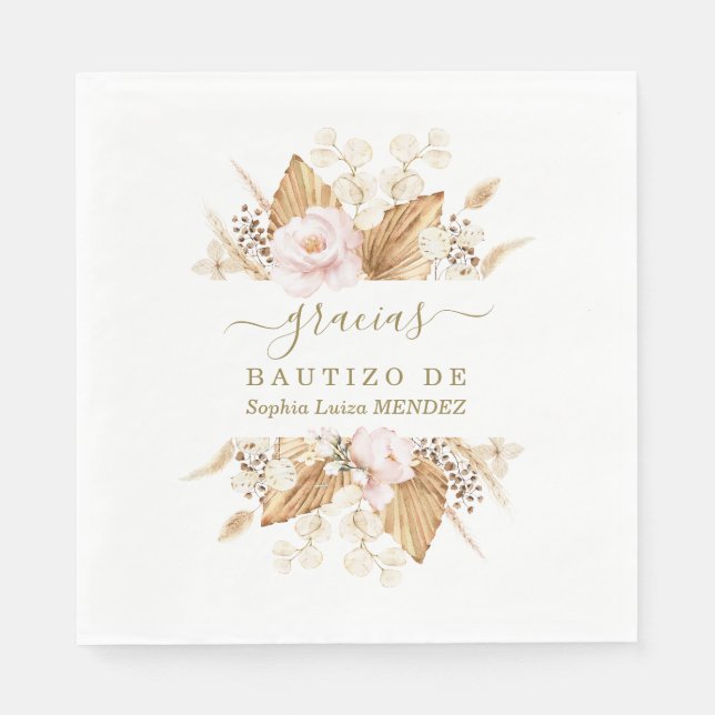 Aquarellfarben Pampas Gras Pink Blume Bautizo Serviette (Vorderseite)