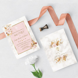 Aquarellfarben Pampas Grass Pink Blume Gold Bautiz Einladung