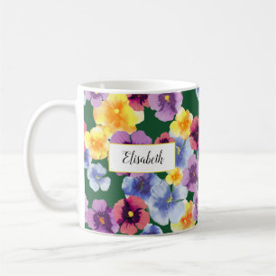 Aquarellfarben Pansy Personalisiert Forest Green Kaffeetasse