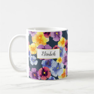 Aquarellfarben Pansy Personalisiert Navy Blue Kaffeetasse