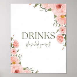 Aquarellfarben Peach Floral Beverage Poster