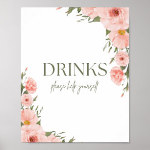 Aquarellfarben Peach Floral Beverage Poster